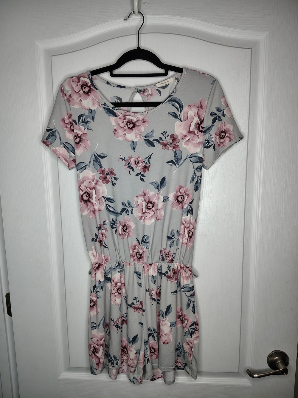 12 Pm By Mon Ami Gray Romper with Pink Floral Print
